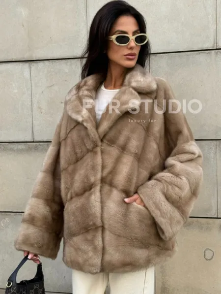 Полушубок автоледи из меха норки цвет пастель - фото 0