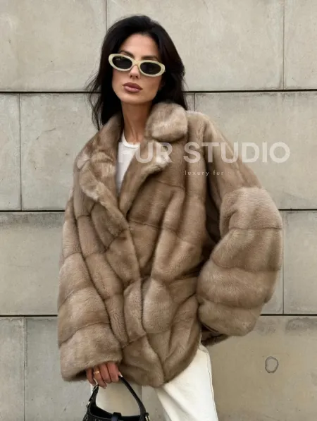 Полушубок автоледи из меха норки цвет пастель - фото 8