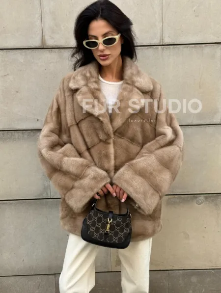 Полушубок автоледи из меха норки цвет пастель - фото 6