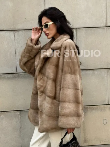 Полушубок автоледи из меха норки цвет пастель - фото 9