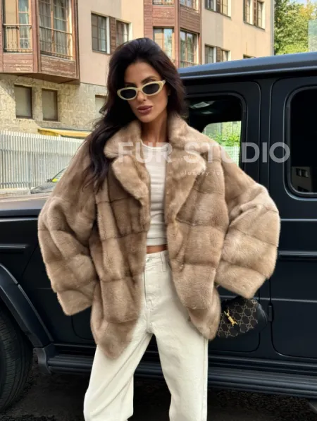 Полушубок автоледи из меха норки цвет пастель - фото 10