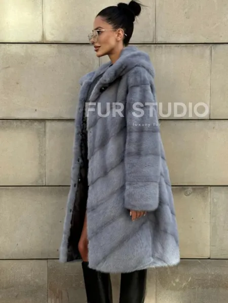 Шуба midi из меха норки с капюшоном, рукава трансформер - фото 6