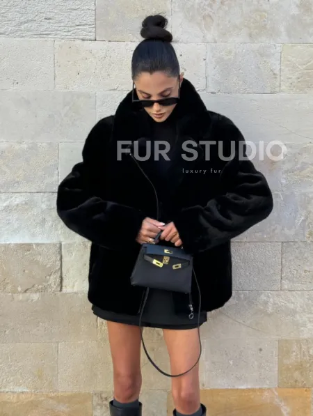 Черная косуха (куртка) из скандинавской норки - фото 9