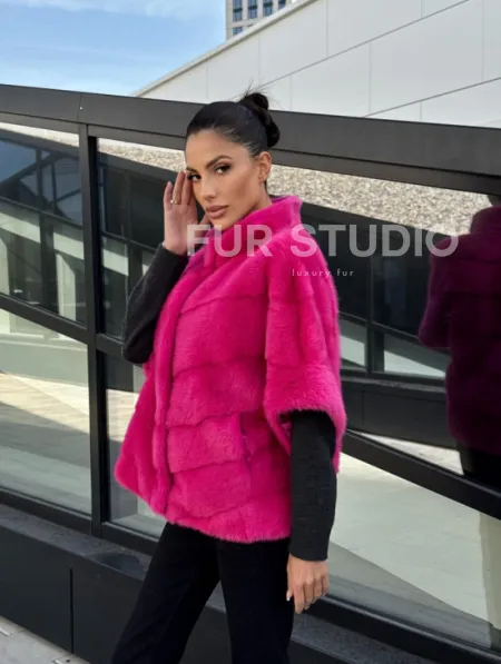 Норковая куртка трансформер 2в1 - цвет фуксия - фото 15