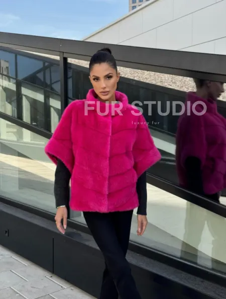 Норковая куртка трансформер 2в1 - цвет фуксия - фото 16