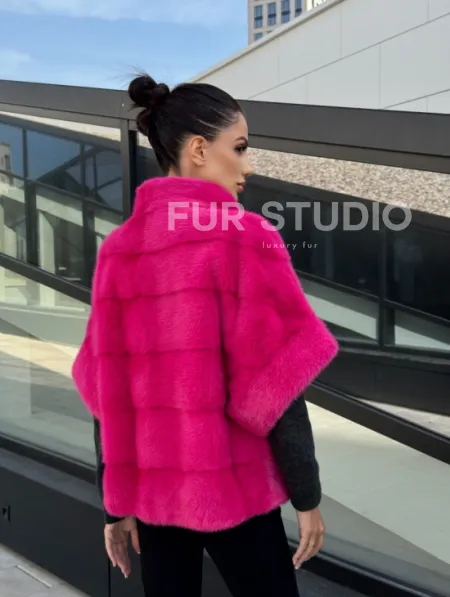 Норковая куртка трансформер 2в1 - цвет фуксия - фото 9