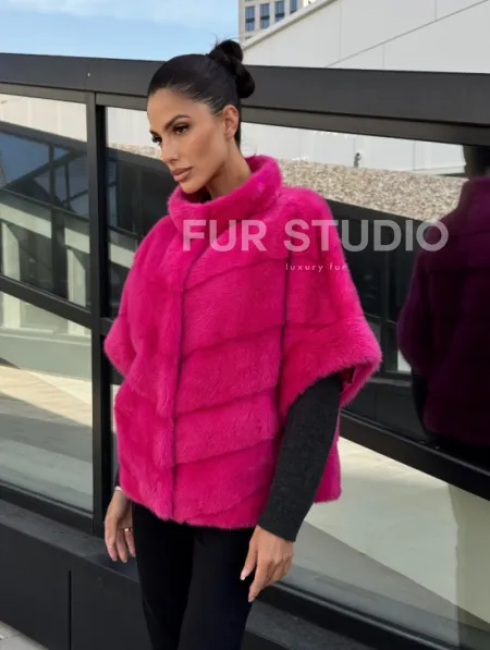 Норковая куртка трансформер 2в1 - цвет фуксия - фото 7