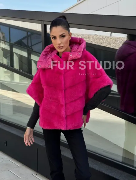 Норковая куртка трансформер 2в1 - цвет фуксия - фото 10