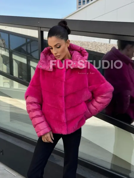 Норковая куртка трансформер 2в1 - цвет фуксия - фото 11