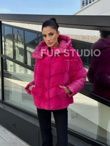 Норковая куртка трансформер 2в1 - цвет фуксия - фото 12
