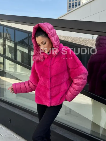 Норковая куртка трансформер 2в1 - цвет фуксия - фото 14