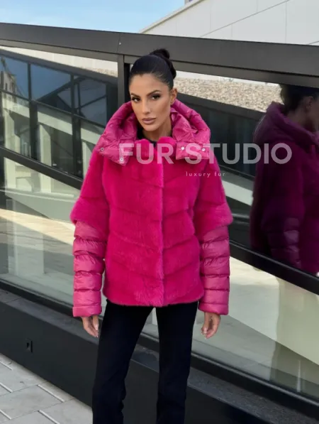 Норковая куртка трансформер 2в1 - цвет фуксия - фото 13