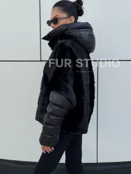 Курточка-жилет трансформер из меха норки с капюшоном - фото 5