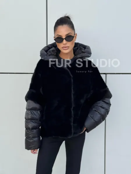 Курточка-жилет трансформер из меха норки с капюшоном - фото 12