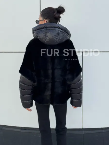 Курточка-жилет трансформер из меха норки с капюшоном - фото 8