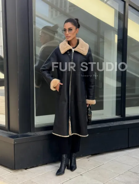 Женская натуральная дубленка из кожи силка - фото 10