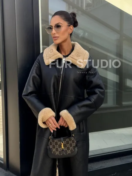 Женская натуральная дубленка из кожи силка - фото 4