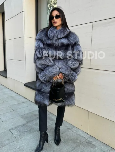 Шуба натуральная из чернобурки стойка воротник - фото 4