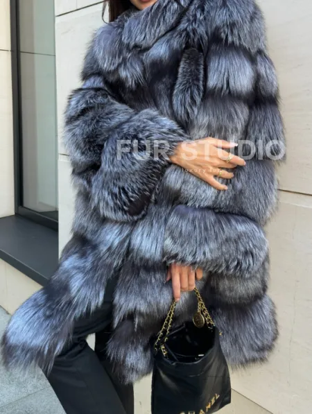 Шуба натуральная из чернобурки стойка воротник - фото 2
