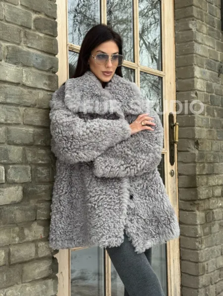 Короткая шубка - дублёнка из овчины - фото 13