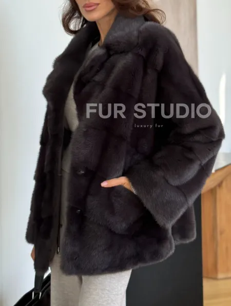 Полушубок норковый автоледи с английским воротником - фото 4