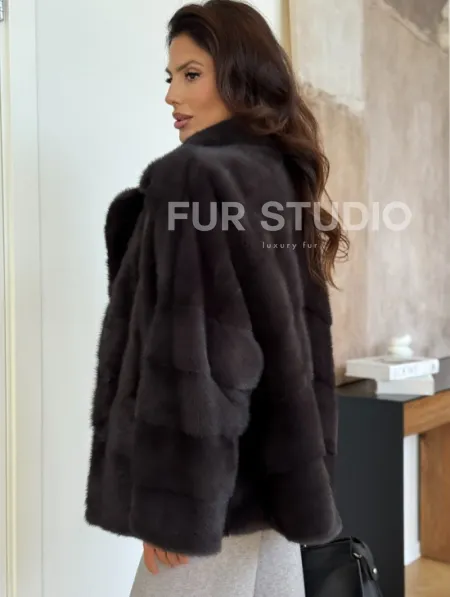 Полушубок норковый автоледи с английским воротником - фото 5