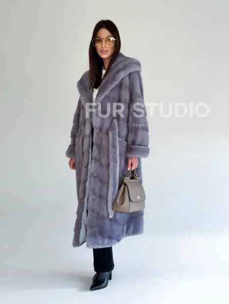 Удлиненная норковая шуба - кимоно с капюшоном - фото 19