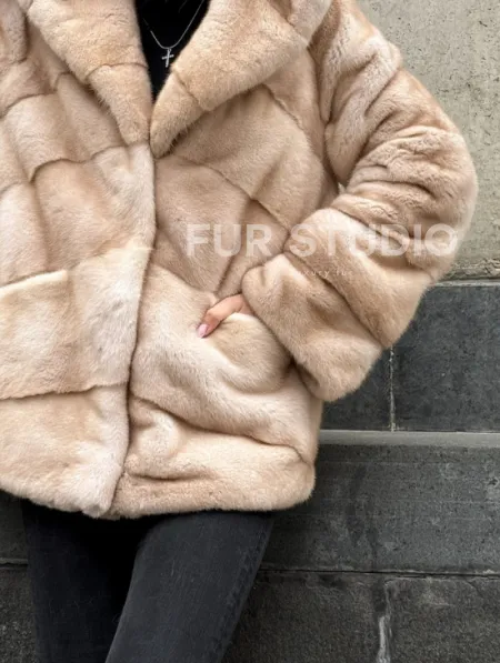 Женский норковый полушубок Premium fur с капюшоном 