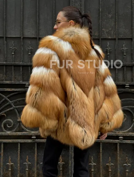 Шуба - пончо из меха рыжей (огненной) лисы - фото 5