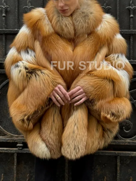 Шуба - пончо из меха рыжей (огненной) лисы - фото 1