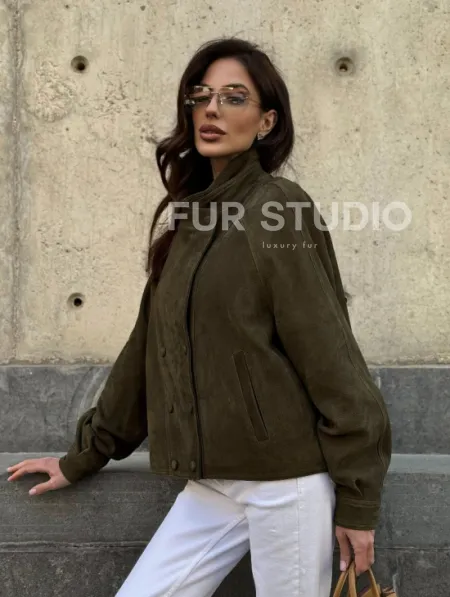 Женский замшевый блейзер - стойка воротник - фото 12