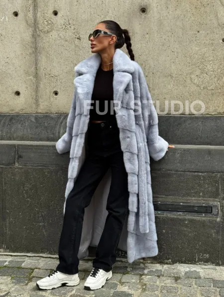 Длинная шуба из голубой скандинавской норки - фото 11