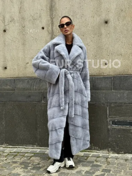 Длинная шуба из голубой скандинавской норки - фото 13