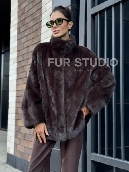 Полушубок автоледи из меха норки - стойка воротник - фото 0