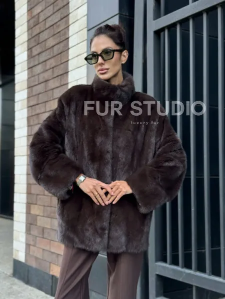 Полушубок автоледи из меха норки - стойка воротник - фото 8