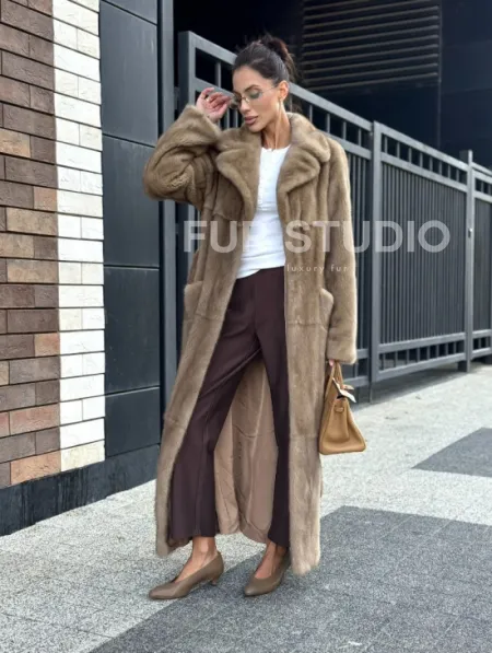 Женская длинная норковая шуба Pastel - фото 11