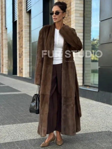 Длинное норковое пальто - шуба в цвете соболь - фото 4