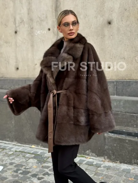 Полушубок норковый женский с воротником куница - фото 10