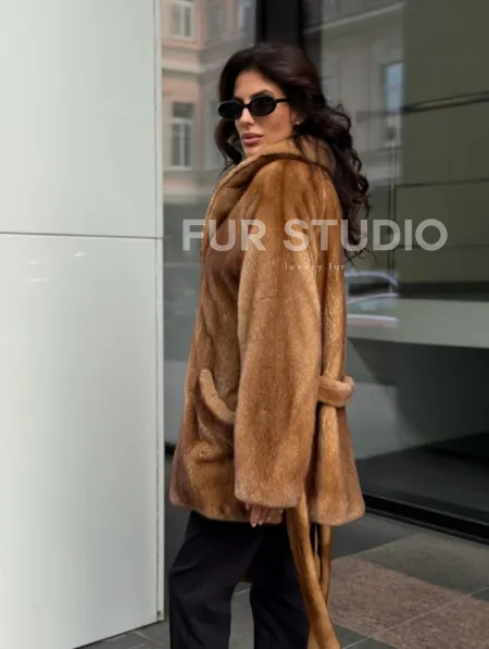 Норка жакет шалевый воротник - цвет Gold - фото 8