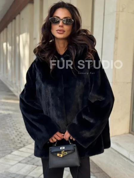 Шуба куртка из норки - черная - фото 0