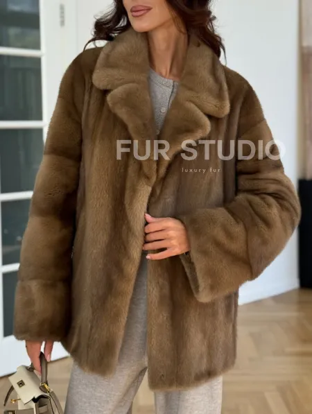 Бежевая короткая норковая шуба - фото 2