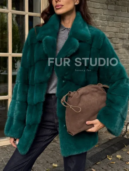 Полушубок норковый - цвет изумруд - фото 1