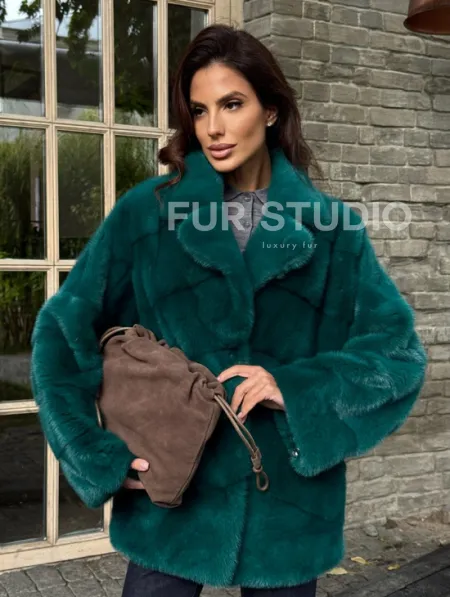 Полушубок норковый - цвет изумруд - фото 6