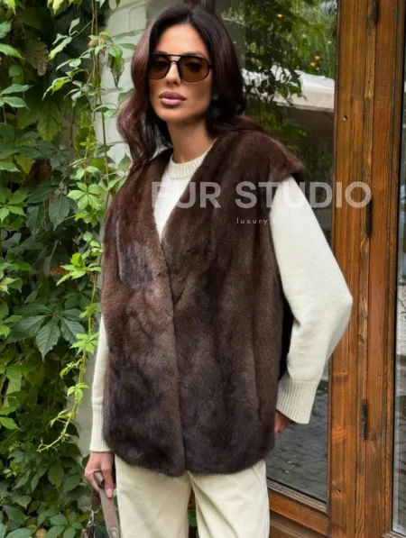 Жилет норковый - цвет коричневый - фото 4