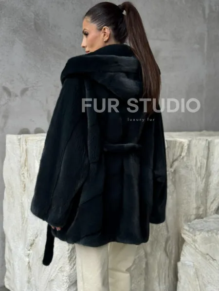Шуба норковая летучая мышь с капюшоном - фото 4