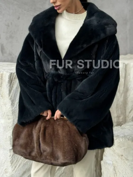 Шуба норковая летучая мышь с капюшоном - фото 2