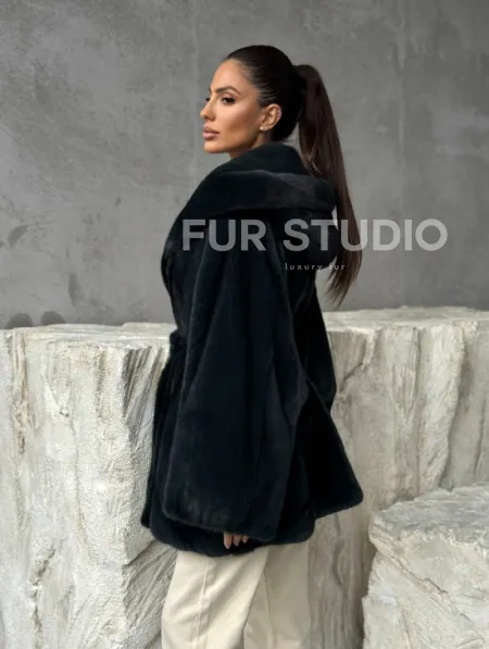 Шуба норковая летучая мышь с капюшоном - фото 9