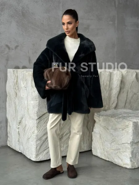 Шуба норковая летучая мышь с капюшоном - фото 12