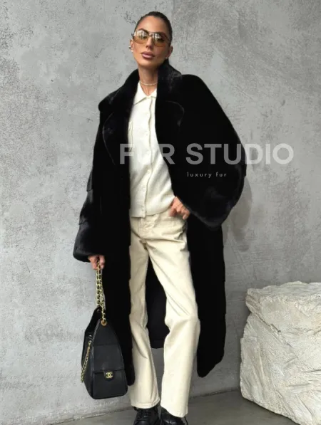 Черная шуба из меха норки SAGA FURS - фото 7