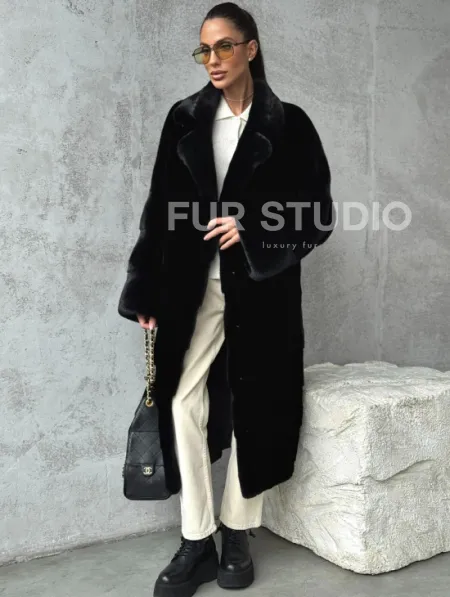Черная шуба из меха норки SAGA FURS - фото 0